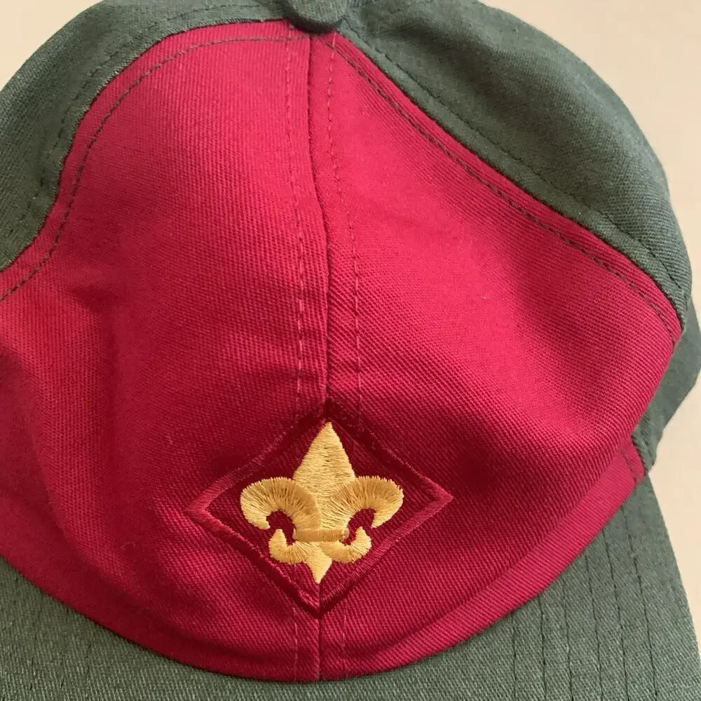 Boy Scout M/L Official Uniform Ball Cap Hat Green Red Adjustable Snapback USA